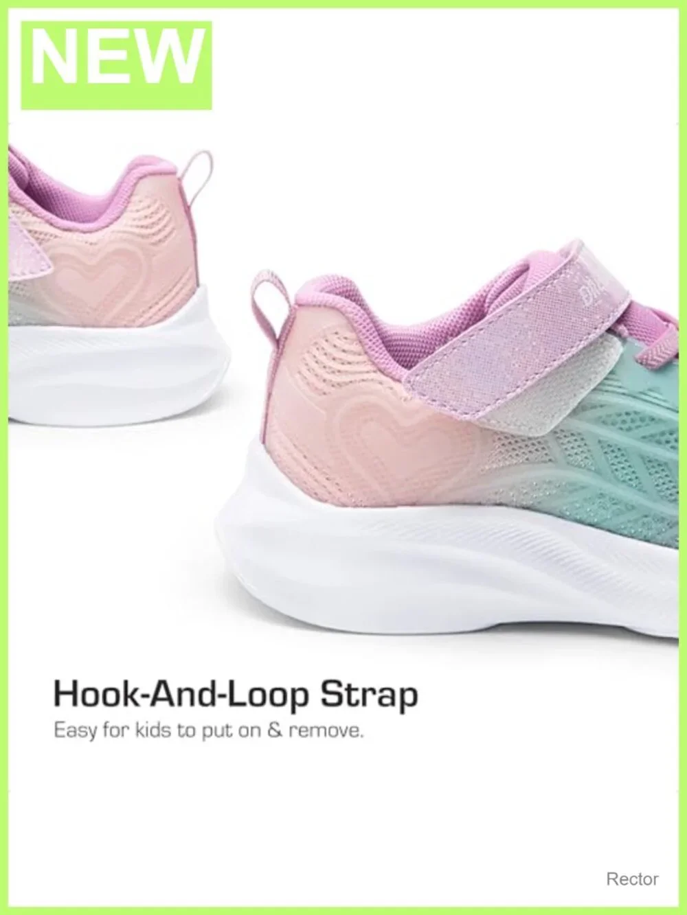 Girls Lightweight Running Sneakers with Hook & Loop Strap and Reinforced Toe